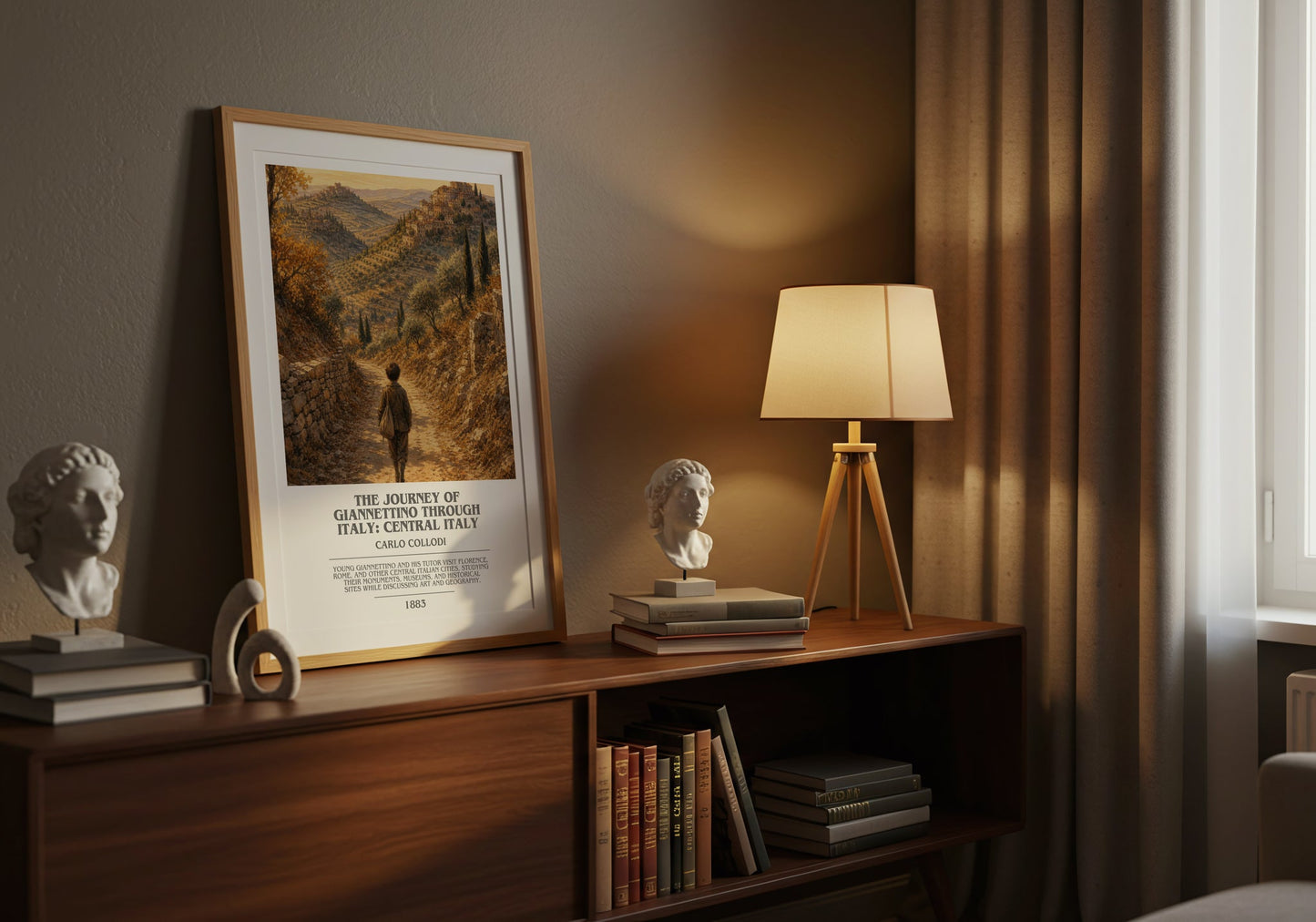 The Journey Of Giannettino Through Italy: Central Italy bookish book poster framed on wall – childrens wall art