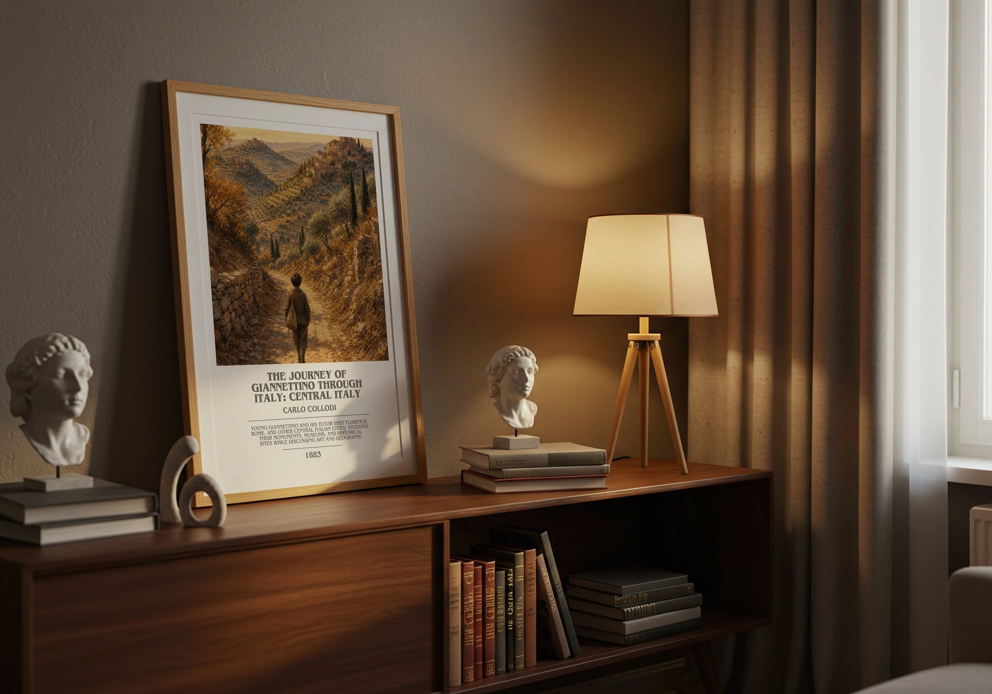 The Journey Of Giannettino Through Italy: Central Italy bookish book poster framed on wall – childrens wall art