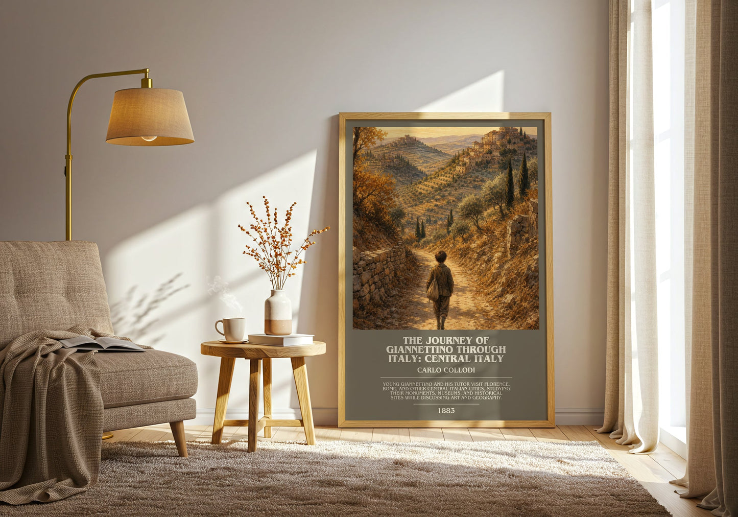 The Journey Of Giannettino Through Italy: Central Italy bookish print on bookshelf – Carlo Collodi fan gift