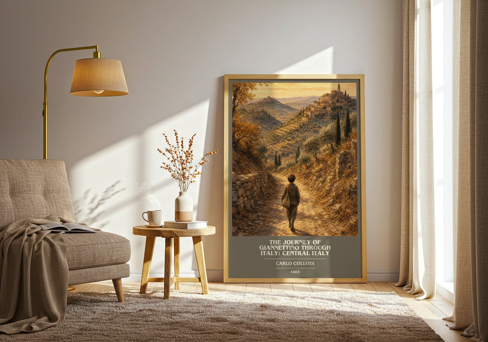 The Journey Of Giannettino Through Italy: Central Italy book cover print on bookshelf – Carlo Collodi fan gift