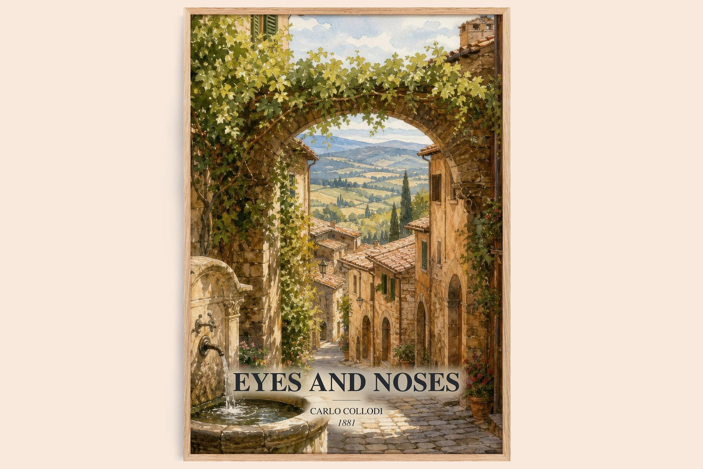 Eyes And Noses watercolour book poster by Carlo Collodi – framed literary art print