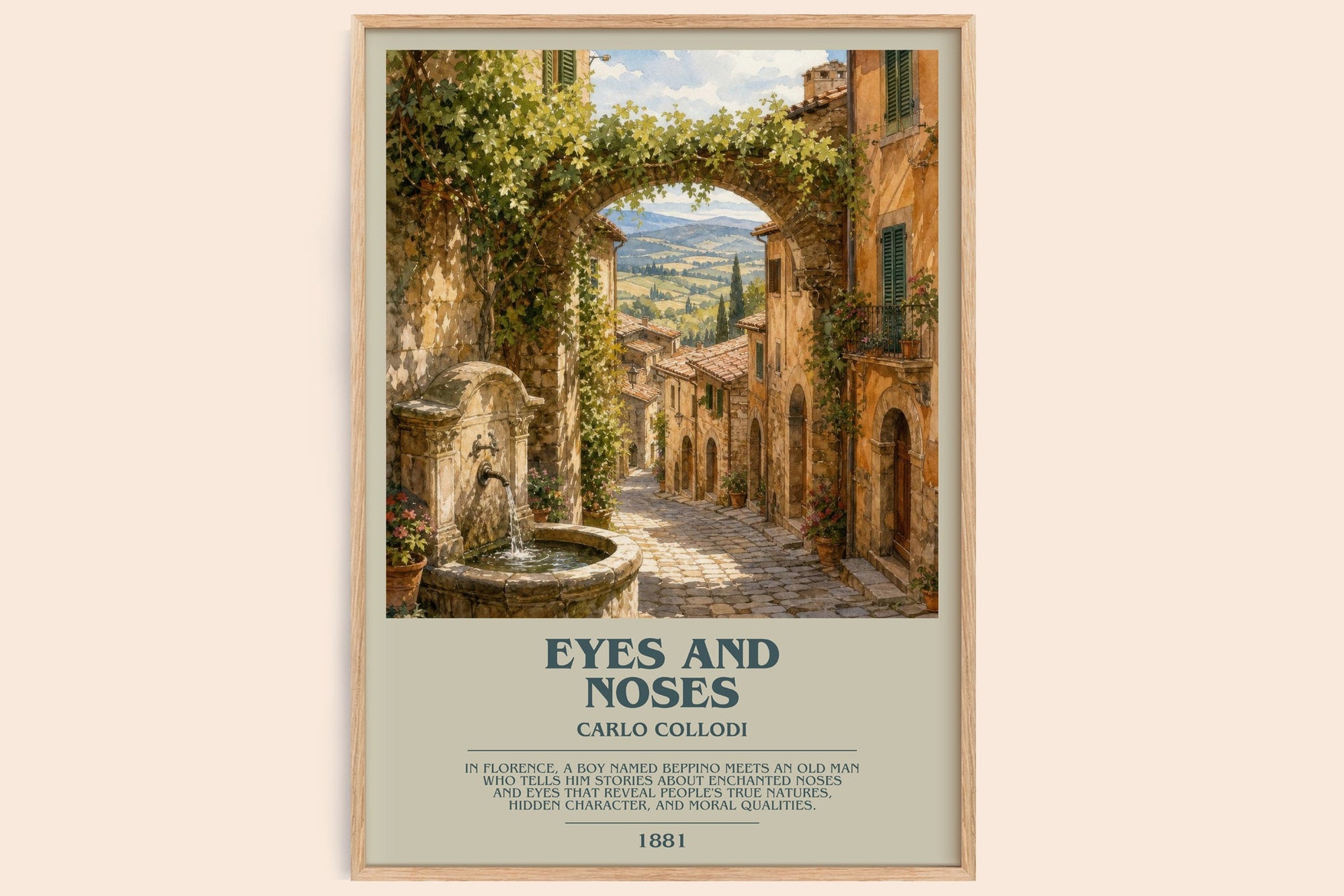 Eyes And Noses bookish book poster by Carlo Collodi – framed literary art print