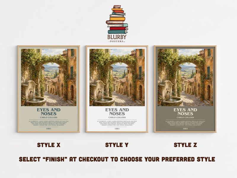 Eyes And Noses bookish print in frame leaning in hallway – childrens wall art