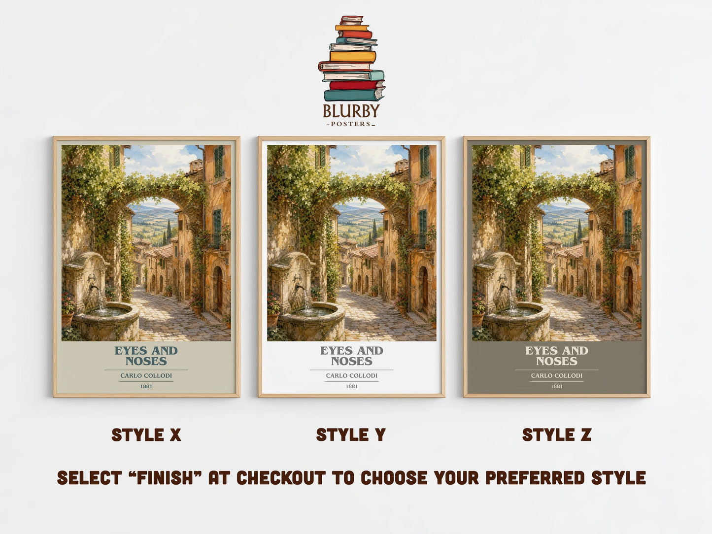 Eyes And Noses book cover print in frame leaning in hallway – childrens wall art