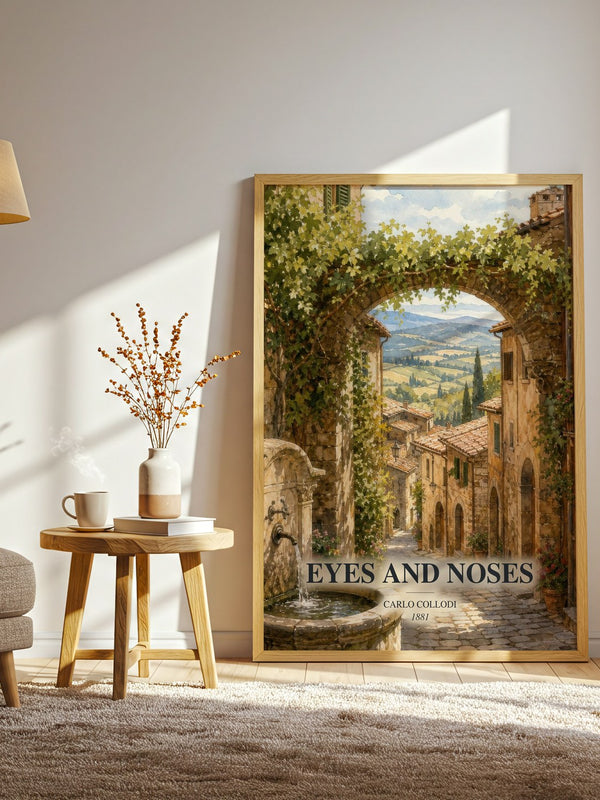 Eyes And Noses watercolour print in frame leaning in hallway – childrens wall art
