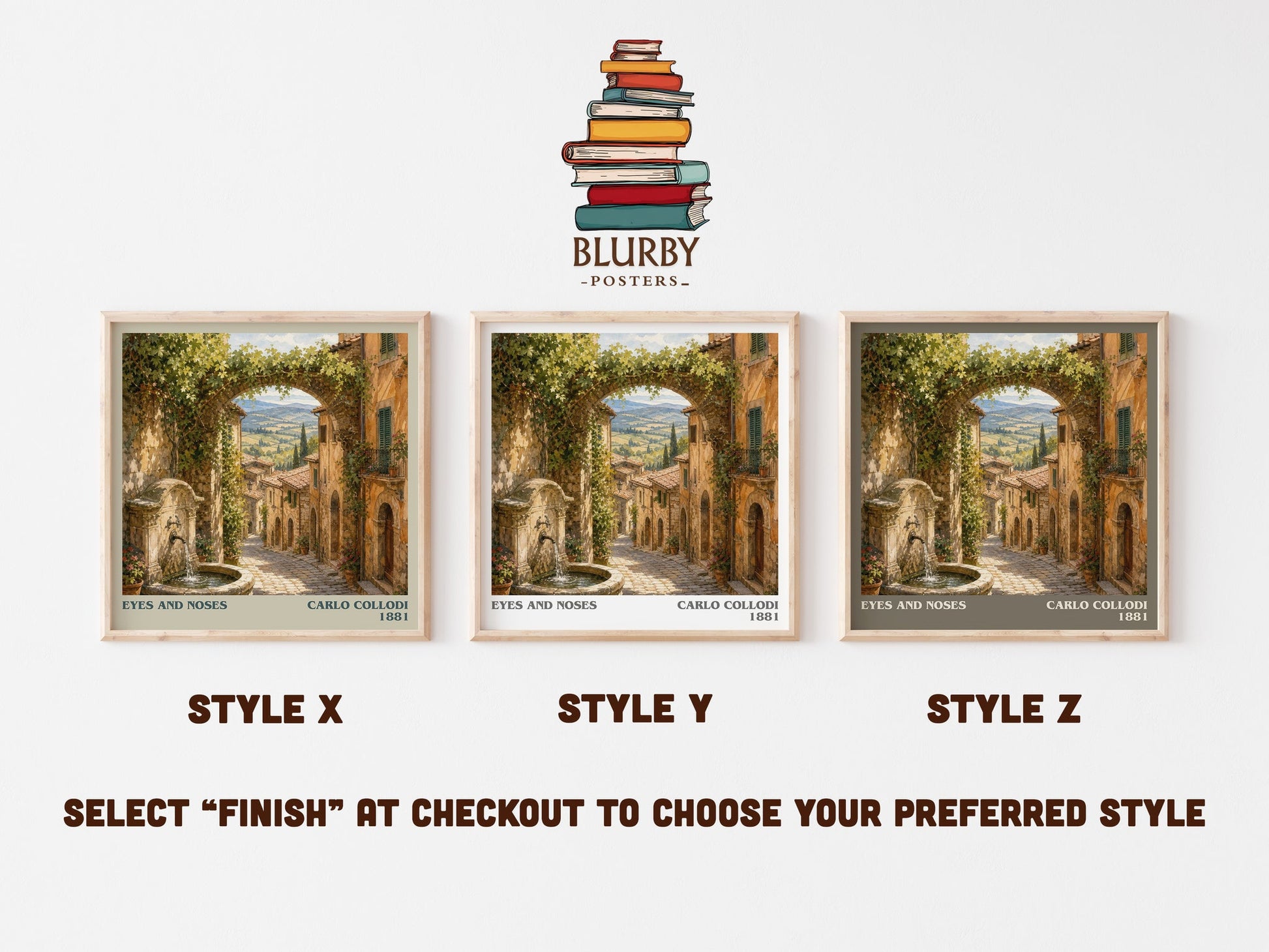 Eyes And Noses literary print in frame leaning in hallway – childrens wall art
