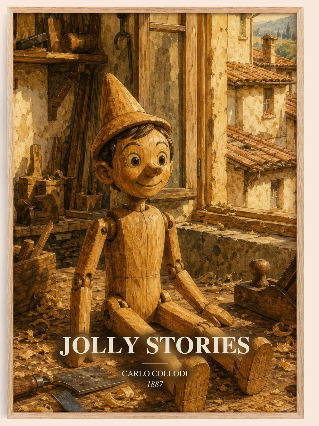 Jolly Stories watercolour book poster by Carlo Collodi – framed literary art print
