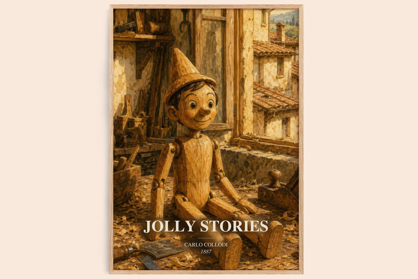 Jolly Stories watercolour book poster by Carlo Collodi – framed literary art print
