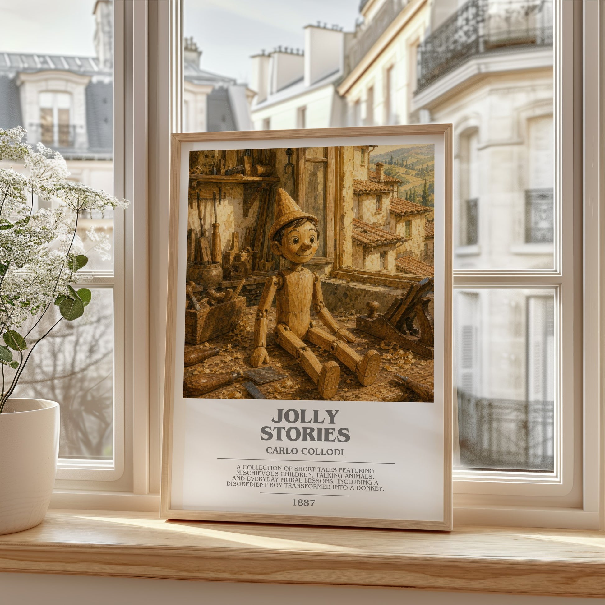 Jolly Stories bookish poster colour and style options – Carlo Collodi book art