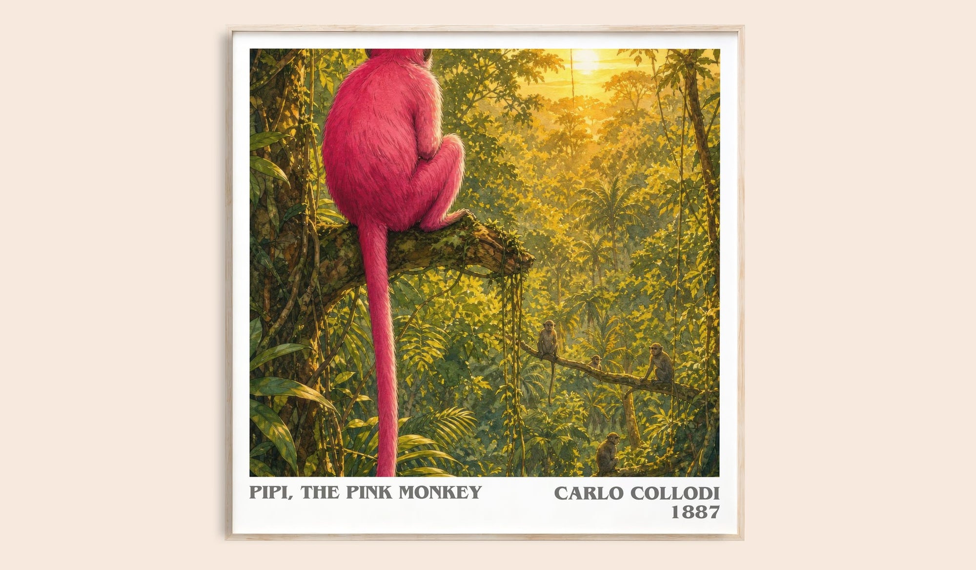 Pipi, The Pink Monkey literary book poster by Carlo Collodi – framed literary art print