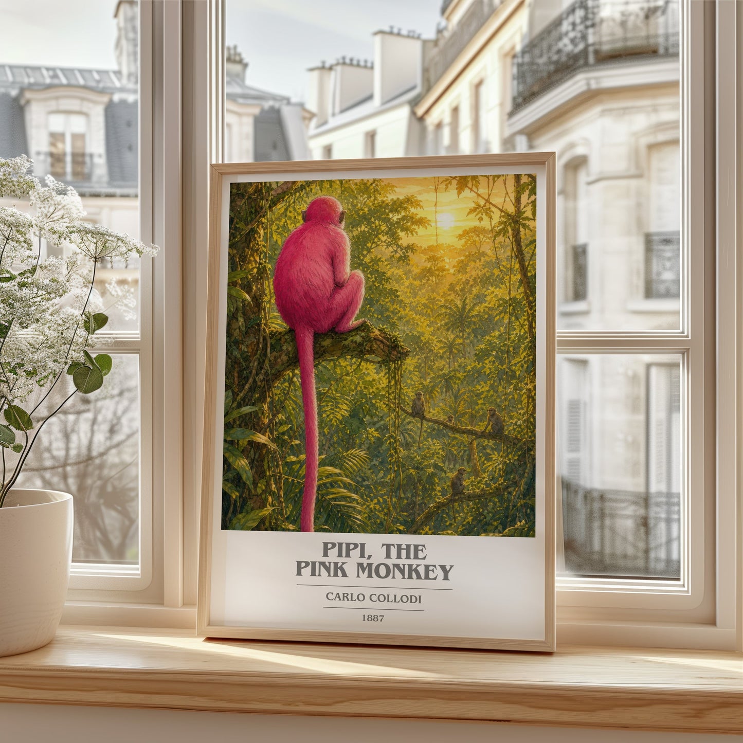 Pipi, The Pink Monkey book cover poster colour and style options – Carlo Collodi book art