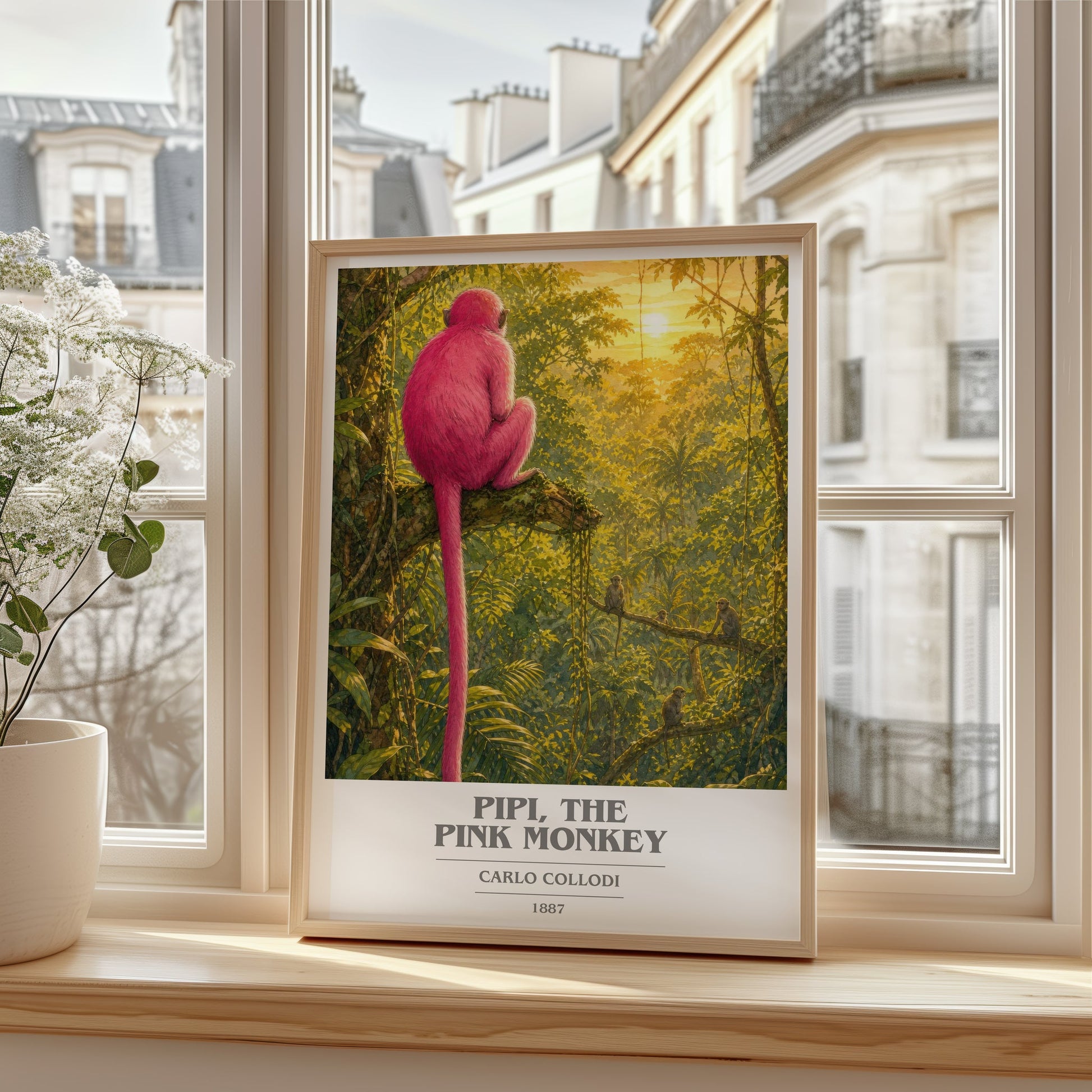 Pipi, The Pink Monkey book cover poster colour and style options – Carlo Collodi book art