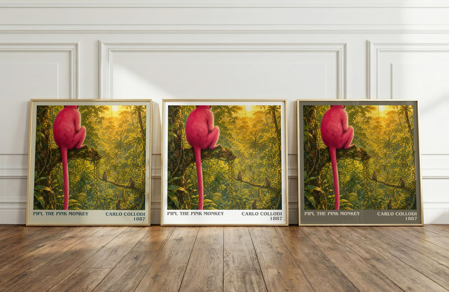 Pipi, The Pink Monkey literary art print colour and style options – Carlo Collodi book art