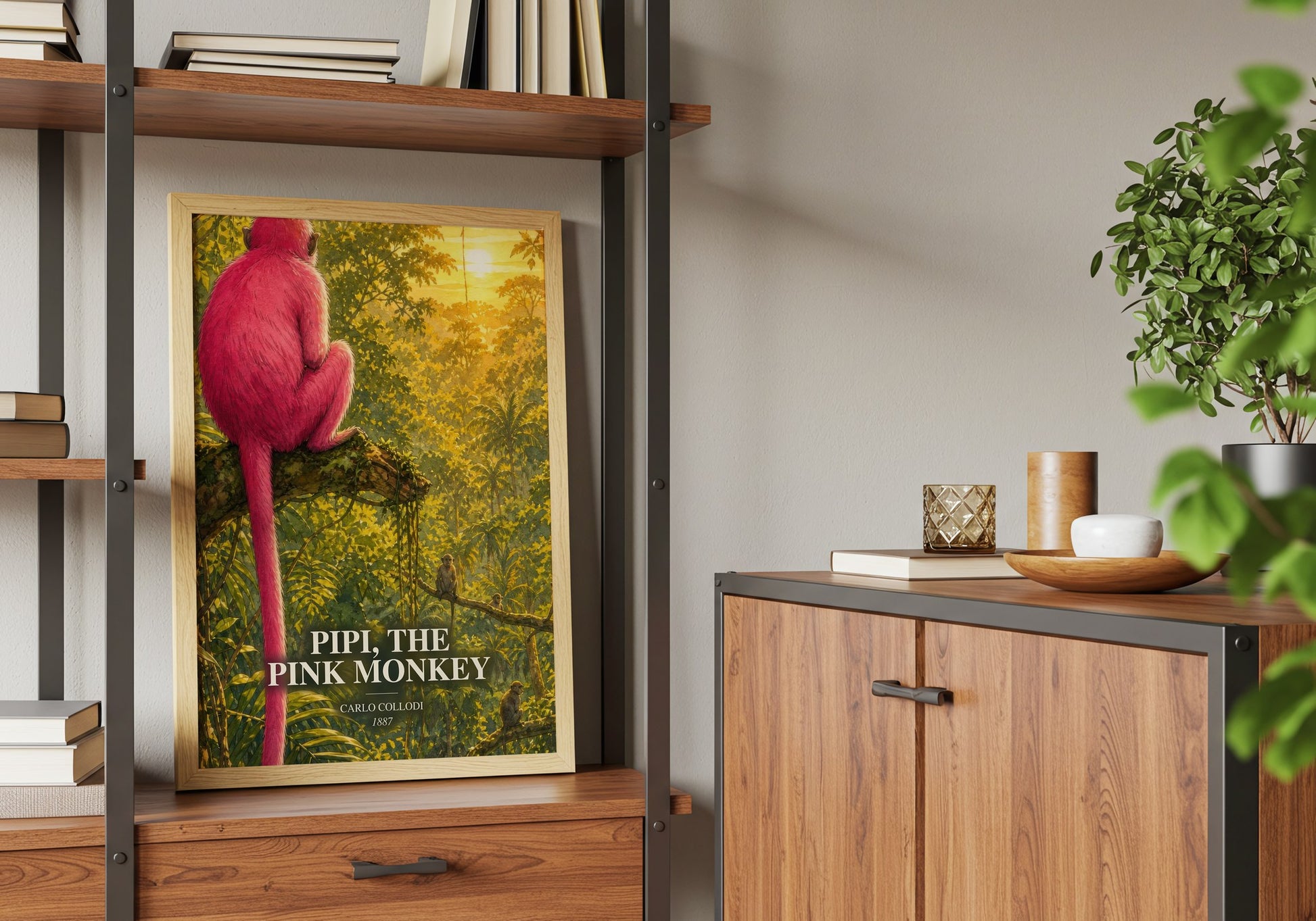 Pipi, The Pink Monkey book watercolour illustration paper finish options – matte satin gloss