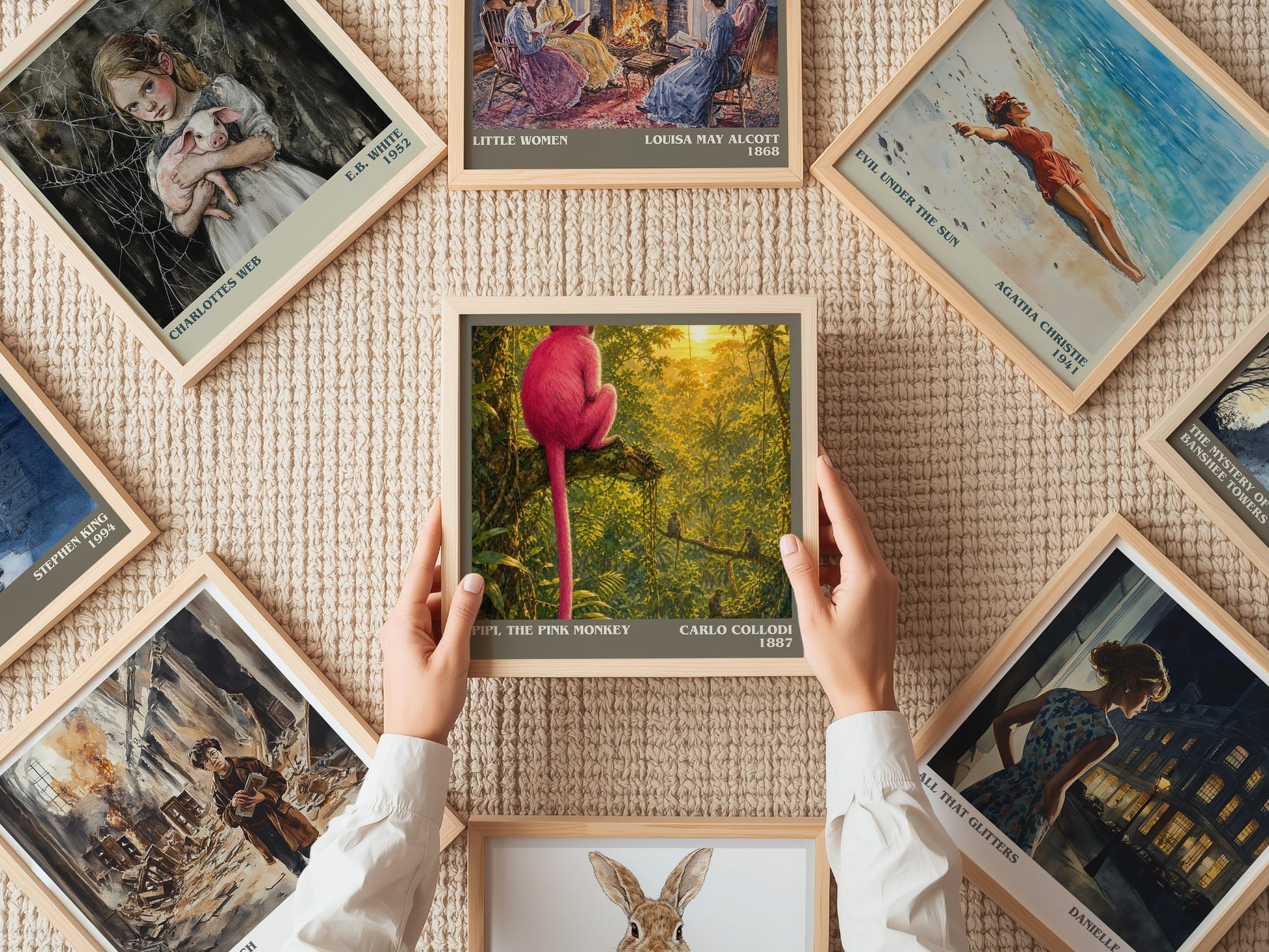 Pipi, The Pink Monkey literary book poster framed on wall – childrens wall art