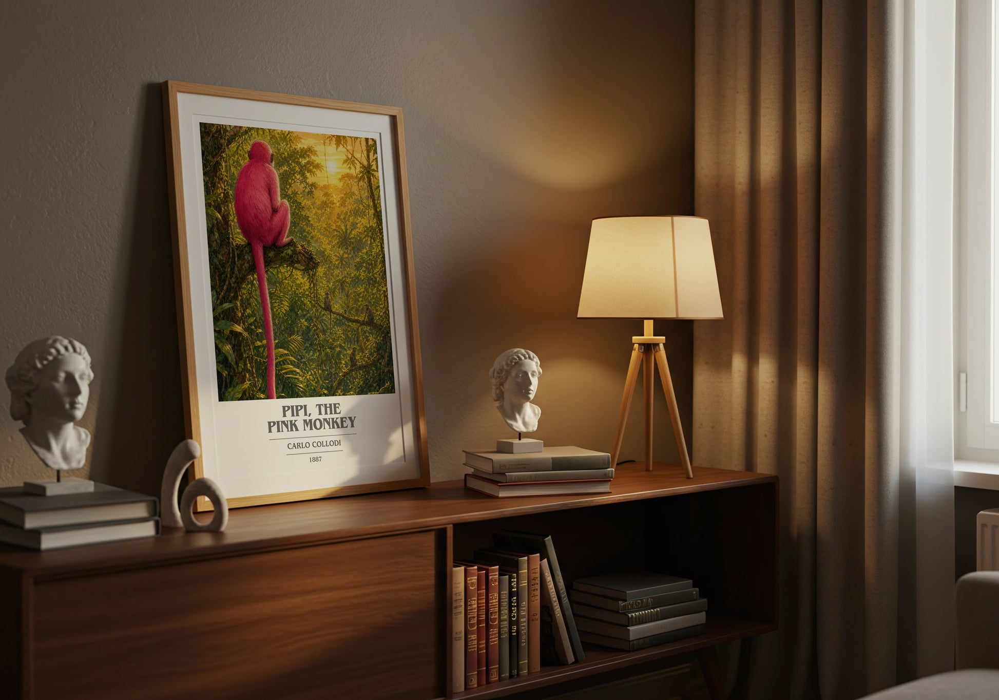 Pipi, The Pink Monkey book cover book poster framed on wall – childrens wall art
