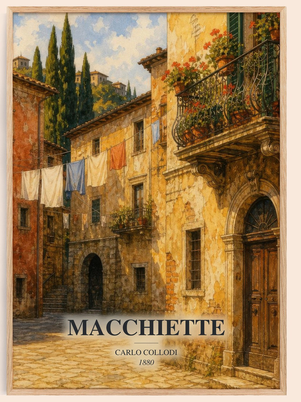 Macchiette watercolour book poster by Carlo Collodi – framed literary art print
