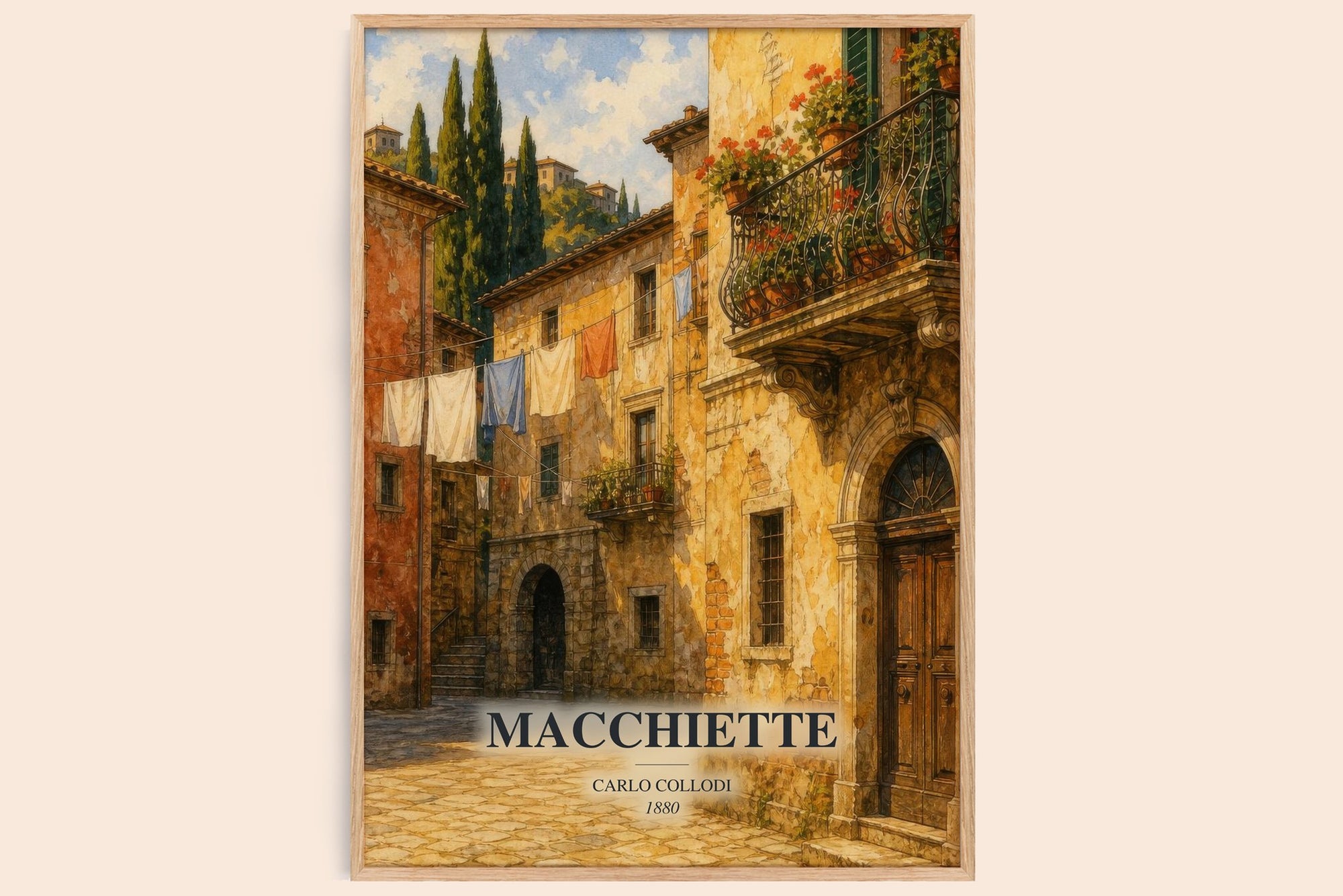 Macchiette watercolour book poster by Carlo Collodi – framed literary art print
