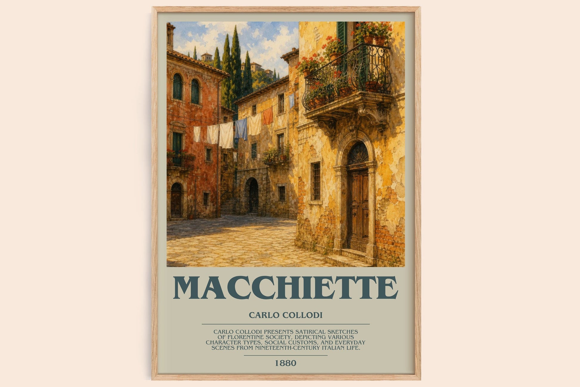 Macchiette bookish book poster by Carlo Collodi – framed literary art print
