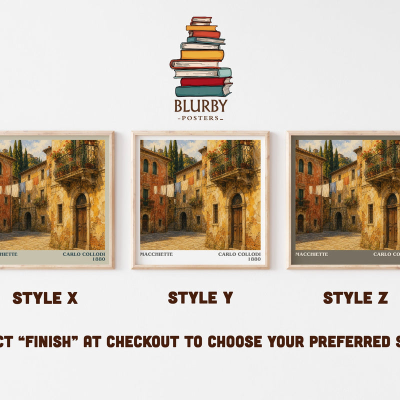Macchiette literary print in frame leaning in hallway – classic literature wall art