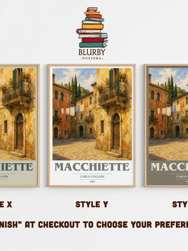Macchiette book cover print in frame leaning in hallway – classic literature wall art