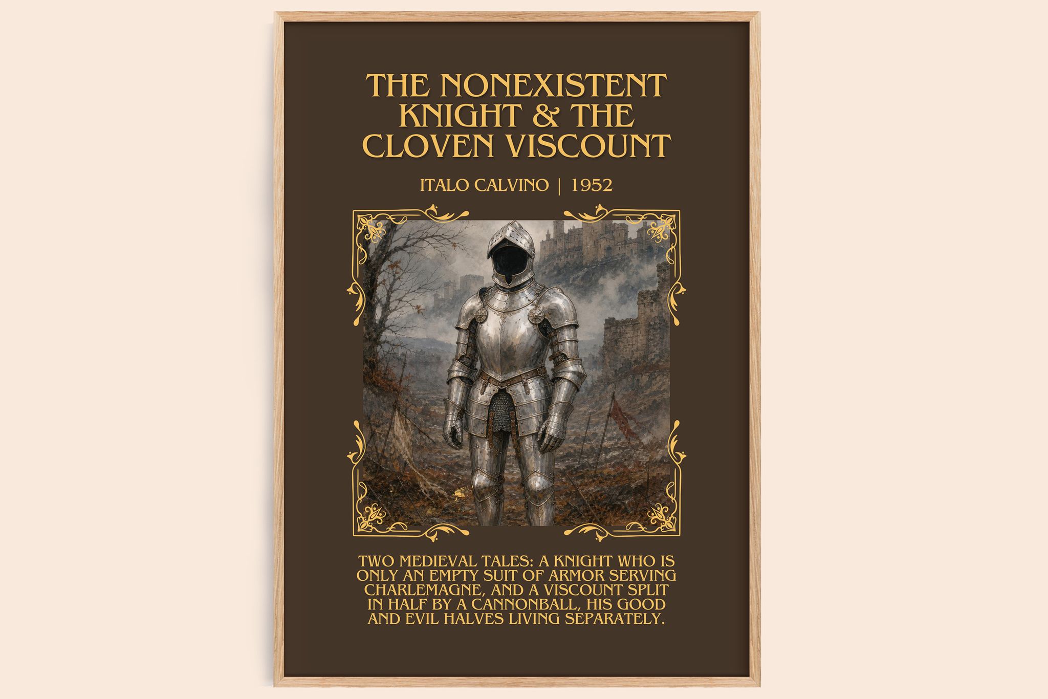 nonexistent knight & The cloven viscount Minimalist Book Poster by Italo Calvino