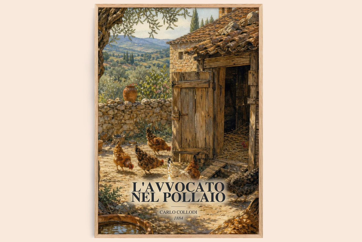 L'Avvocato Nel Pollaio watercolour book poster by Carlo Collodi – framed literary art print