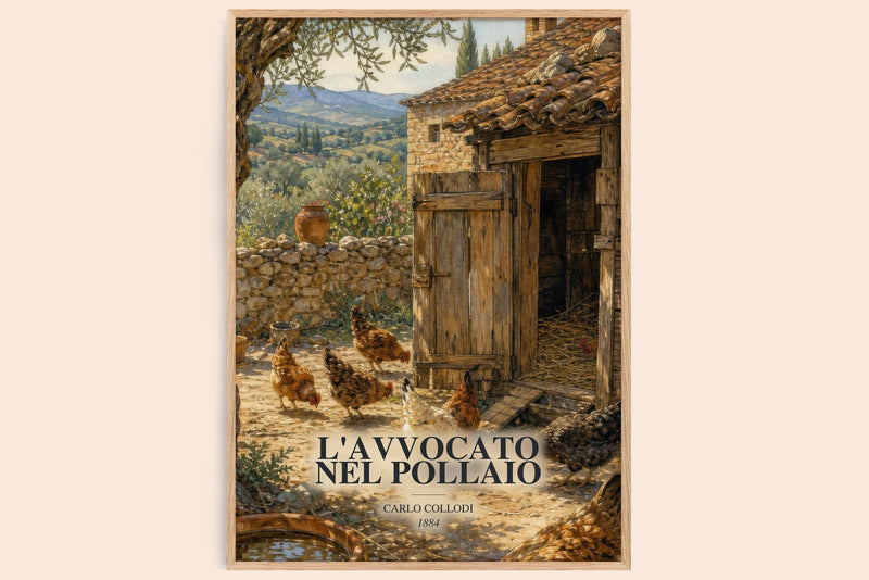 L'Avvocato Nel Pollaio watercolour book poster by Carlo Collodi – framed literary art print