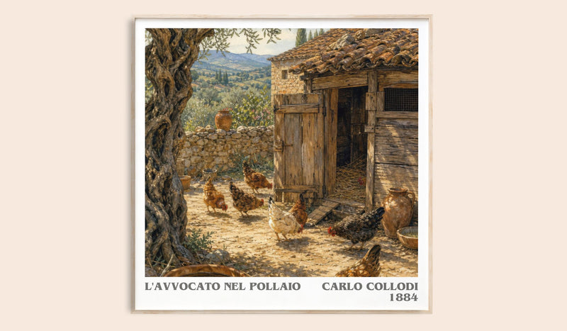 L'Avvocato Nel Pollaio literary book poster by Carlo Collodi – framed literary art print