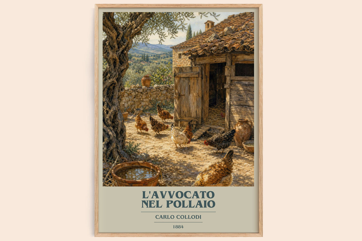 L'Avvocato Nel Pollaio book cover book poster by Carlo Collodi – framed literary art print