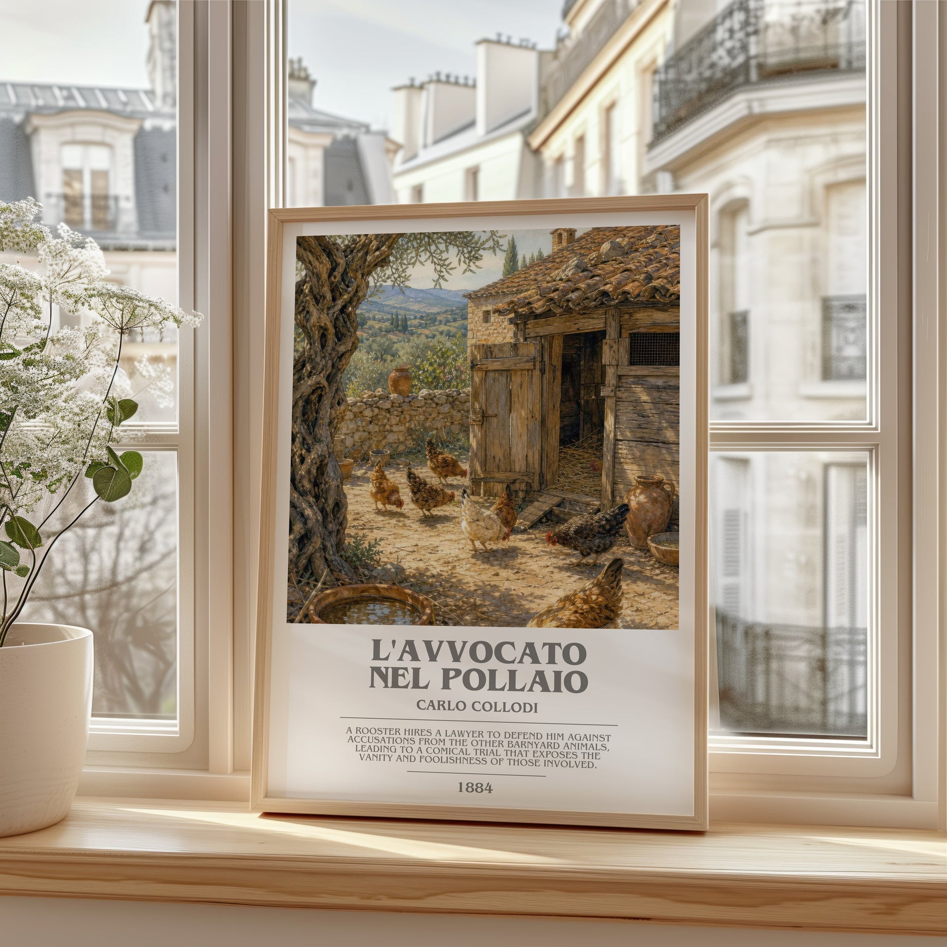 L'Avvocato Nel Pollaio bookish poster colour and style options – Carlo Collodi book art