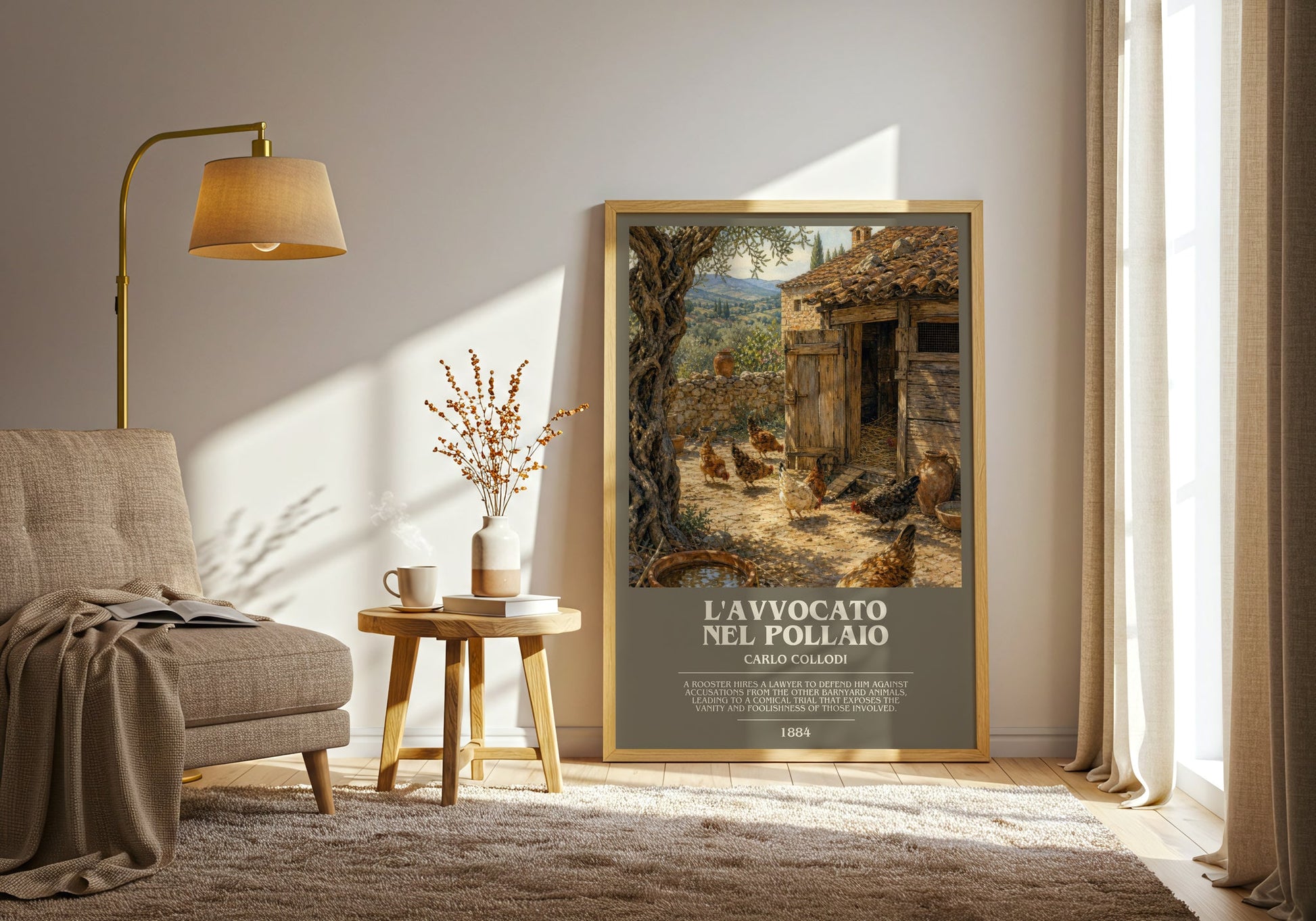 L'Avvocato Nel Pollaio bookish print on bookshelf – Carlo Collodi fan gift