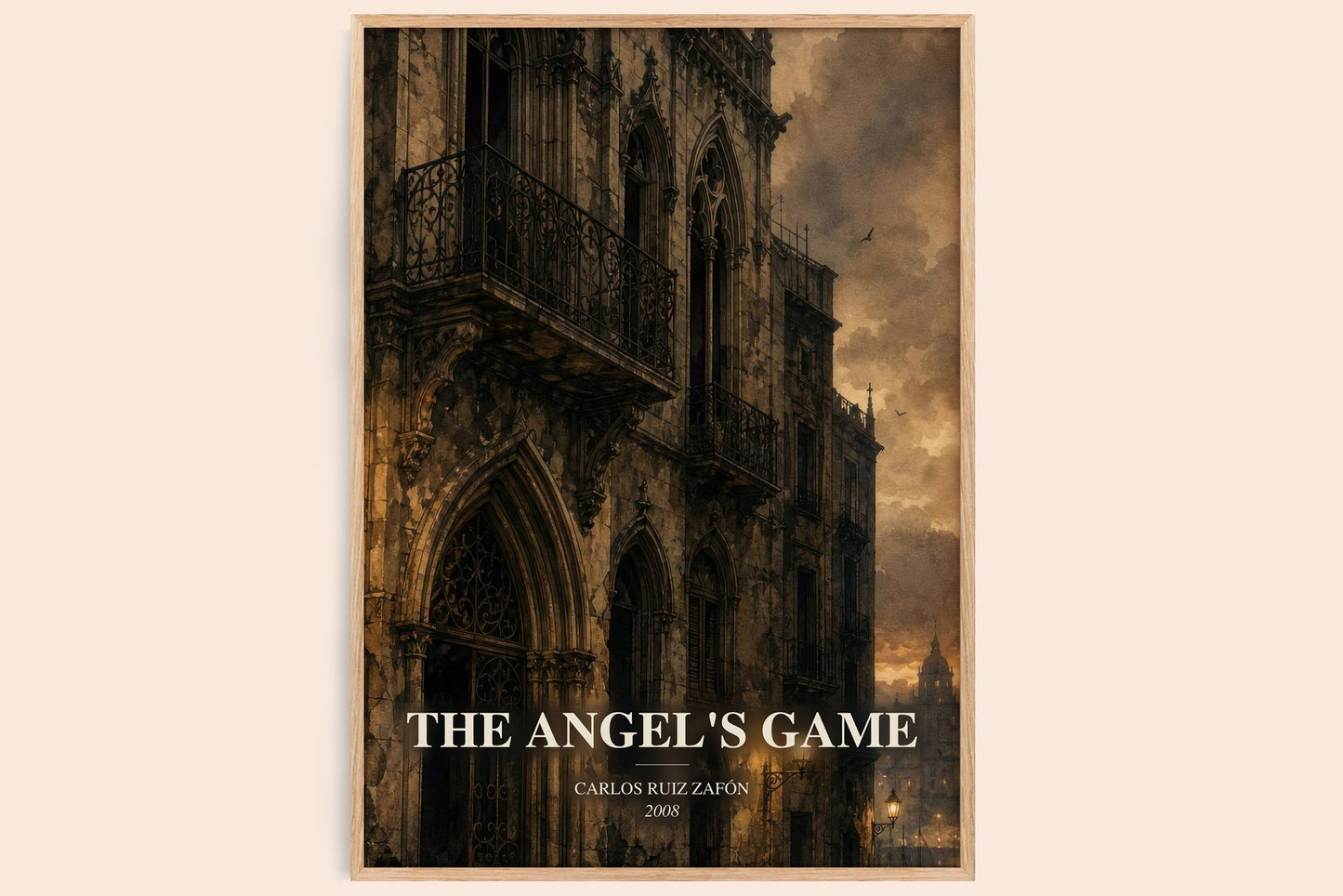 The Angel'S Game watercolour book poster by Carlos Ruiz Zafón – framed literary art print