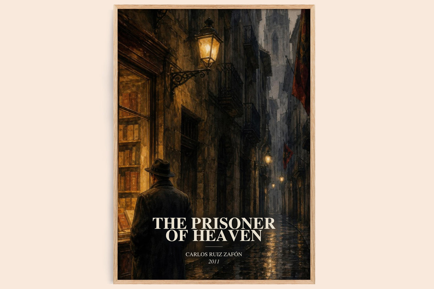 The Prisoner Of Heaven watercolour book poster by Carlos Ruiz Zafón – framed literary art print