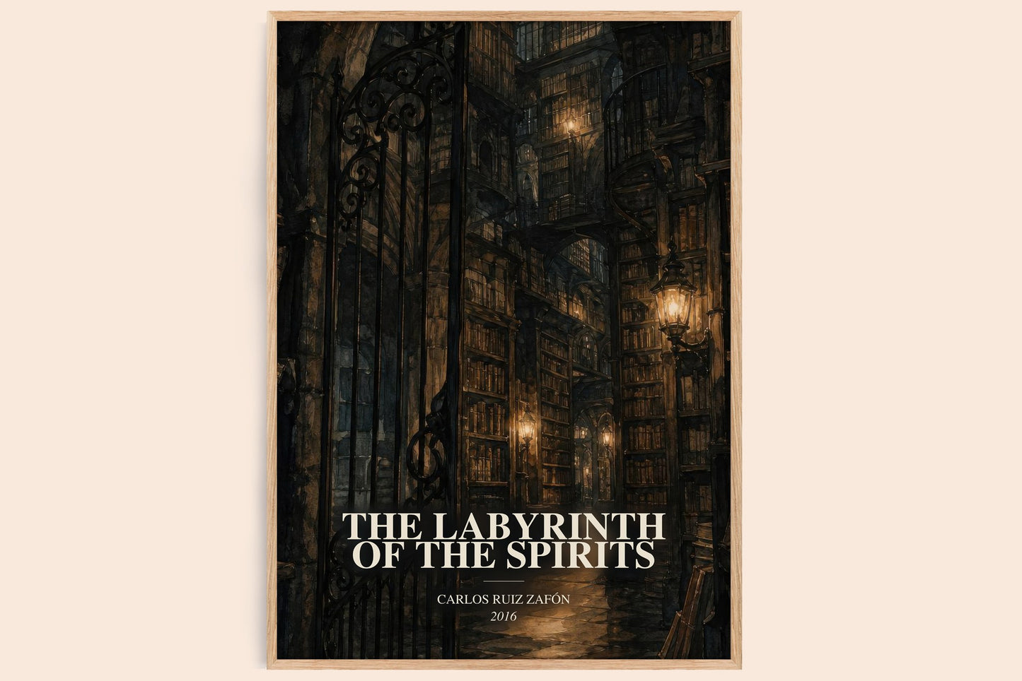 The Labyrinth Of The Spirits watercolour book poster by Carlos Ruiz Zafón – framed literary art print