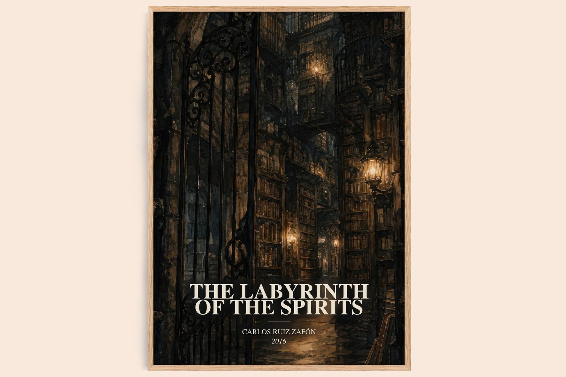 The Labyrinth Of The Spirits watercolour book poster by Carlos Ruiz Zafón – framed literary art print