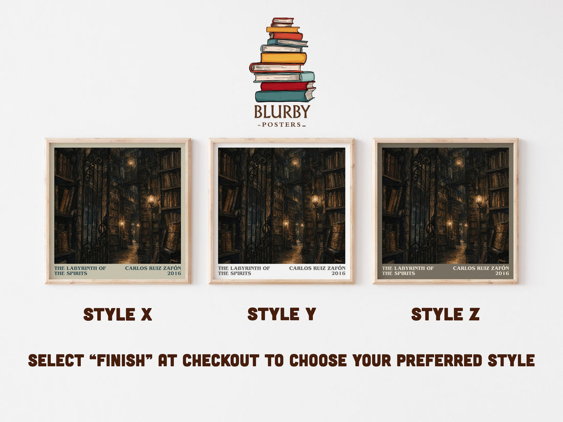 The Labyrinth Of The Spirits literary print in frame leaning in hallway – mystery wall art (mockup)