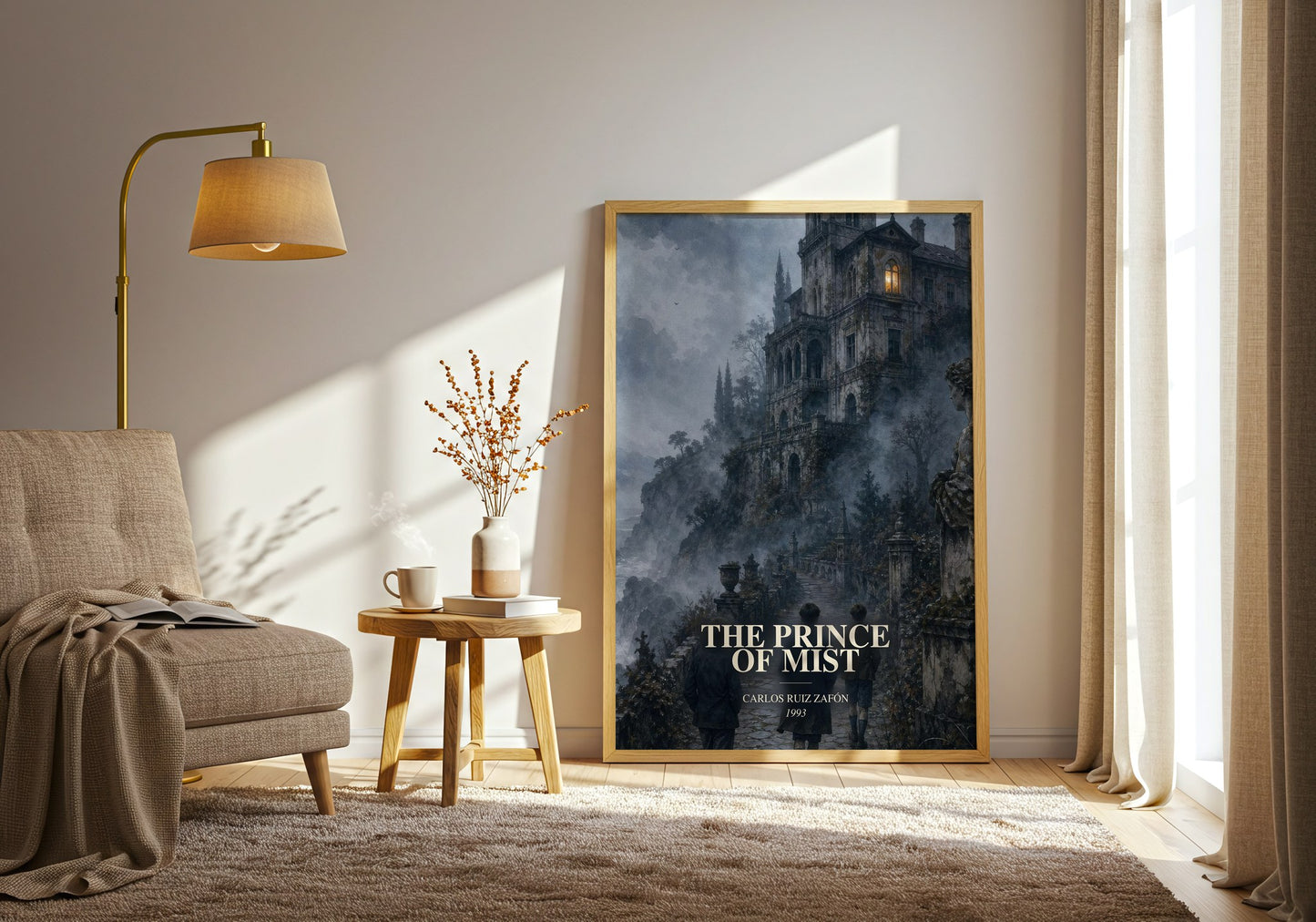 The Prince Of Mist watercolour print in frame leaning in hallway – young adult wall art