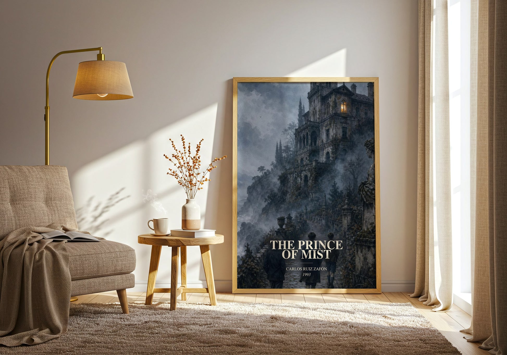 The Prince Of Mist watercolour print in frame leaning in hallway – young adult wall art