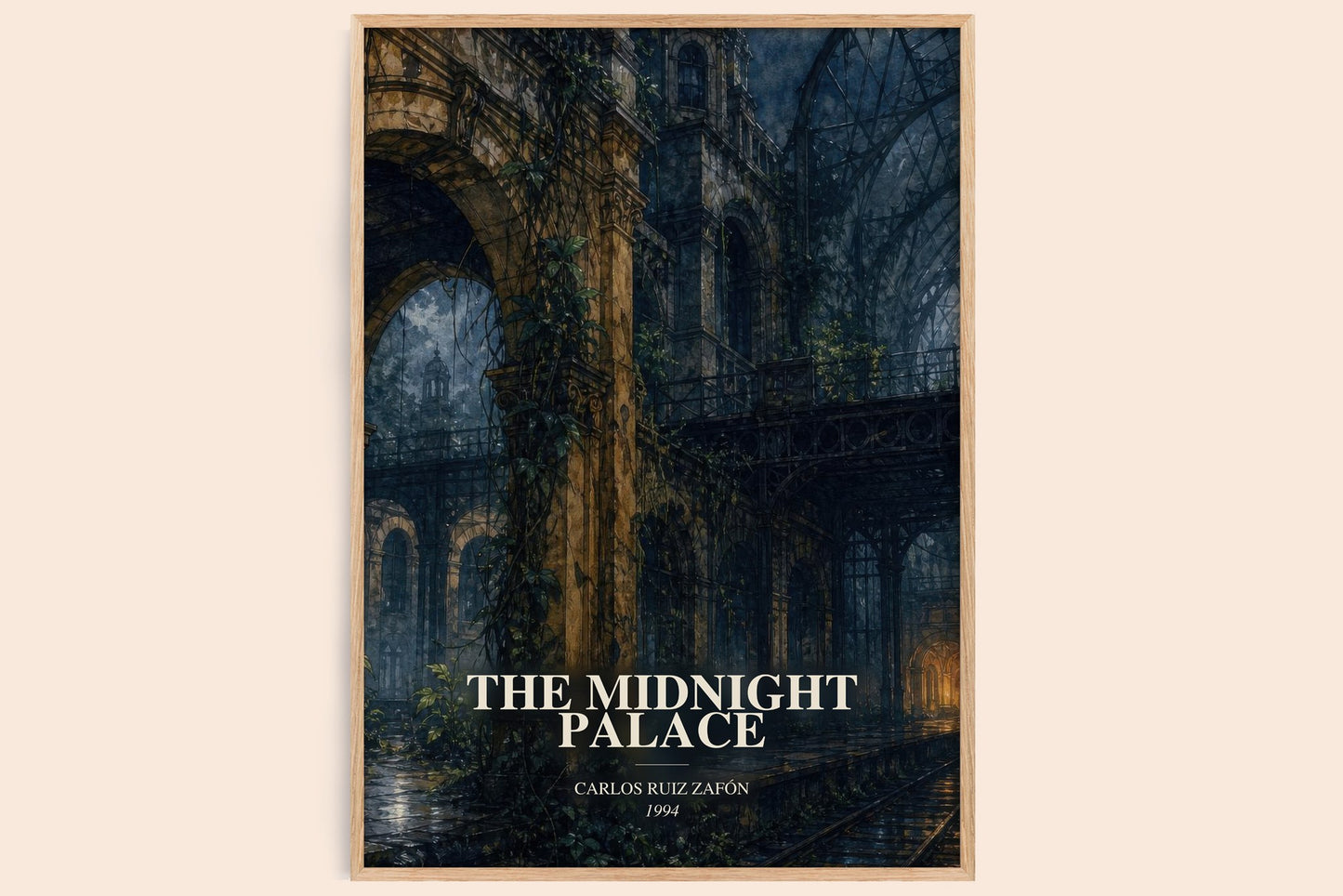 The Midnight Palace watercolour book poster by Carlos Ruiz Zafón – framed literary art print