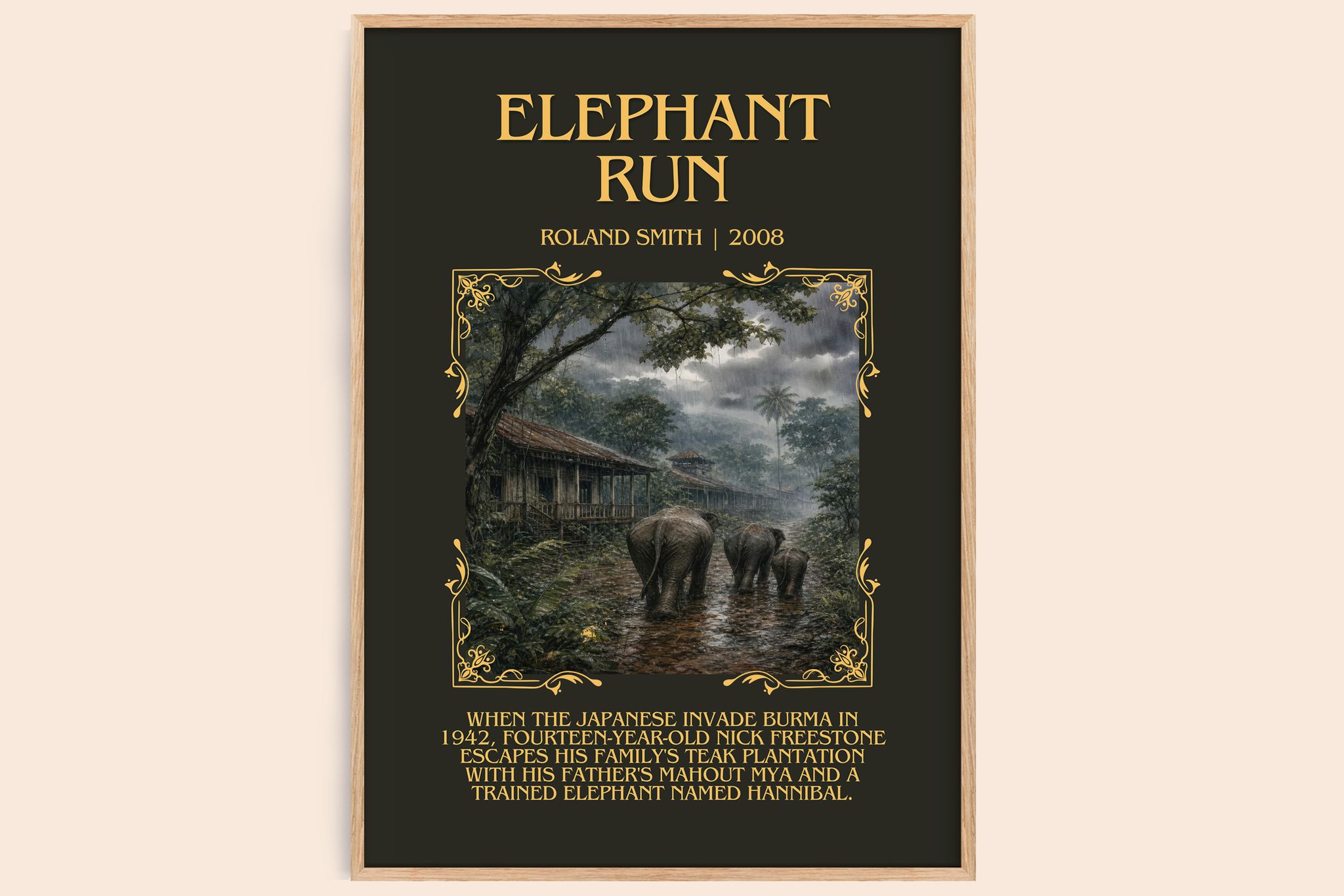 Elephant run Minimalist Book Poster by Roland Smith