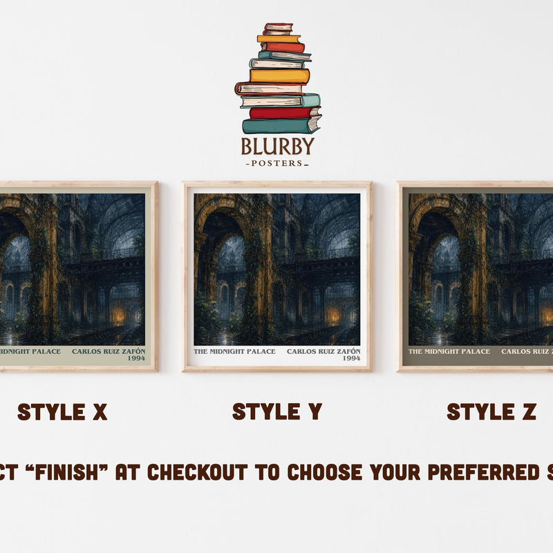 The Midnight Palace literary print in frame leaning in hallway – young adult wall art