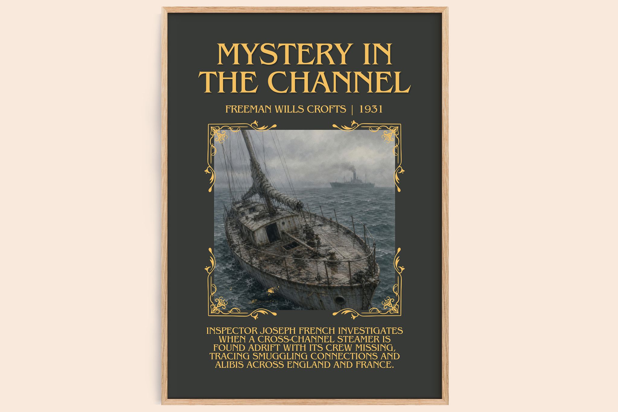 Mystery in the channel Minimalist Book Poster by Freeman Wills Crofts