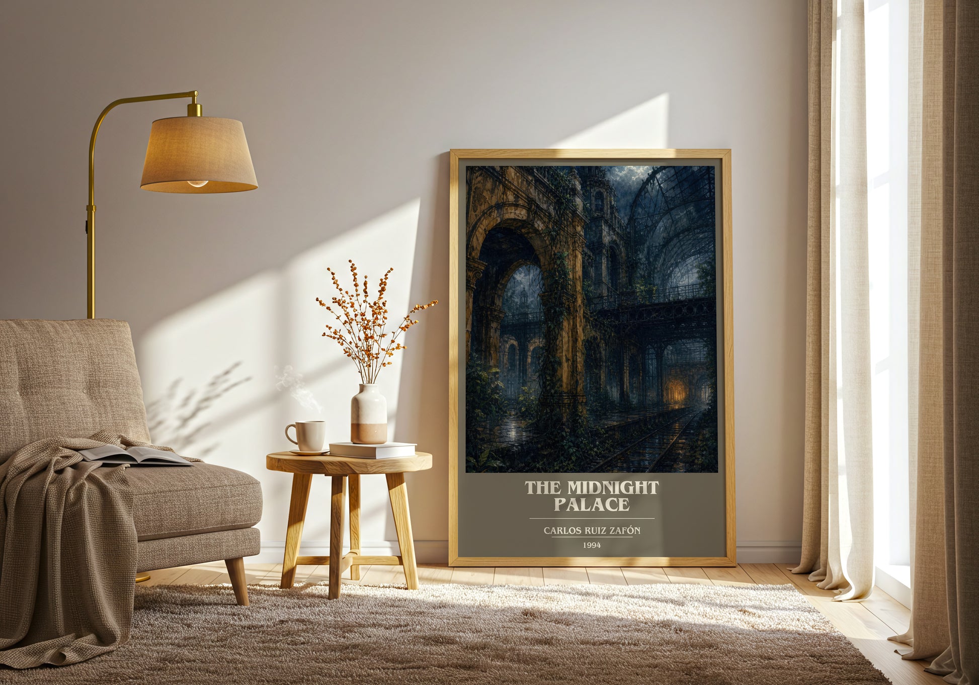 The Midnight Palace book cover print on bookshelf – Carlos Ruiz Zafón fan gift