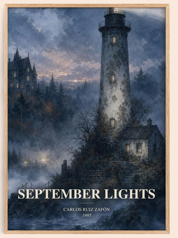 September Lights watercolour book poster by Carlos Ruiz Zafón – framed literary art print