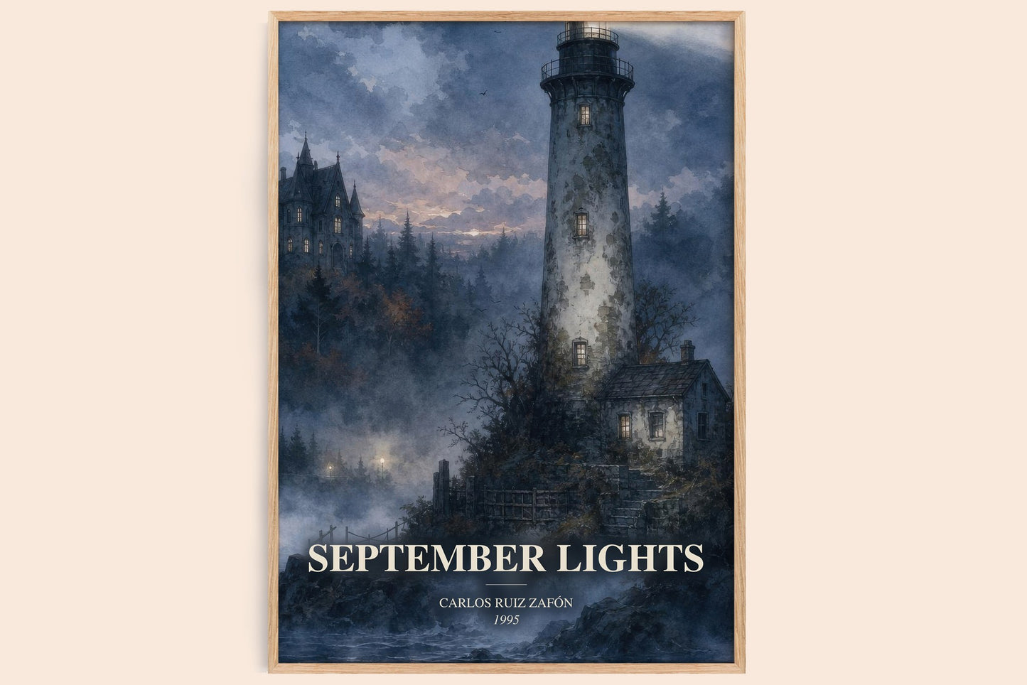 September Lights watercolour book poster by Carlos Ruiz Zafón – framed literary art print
