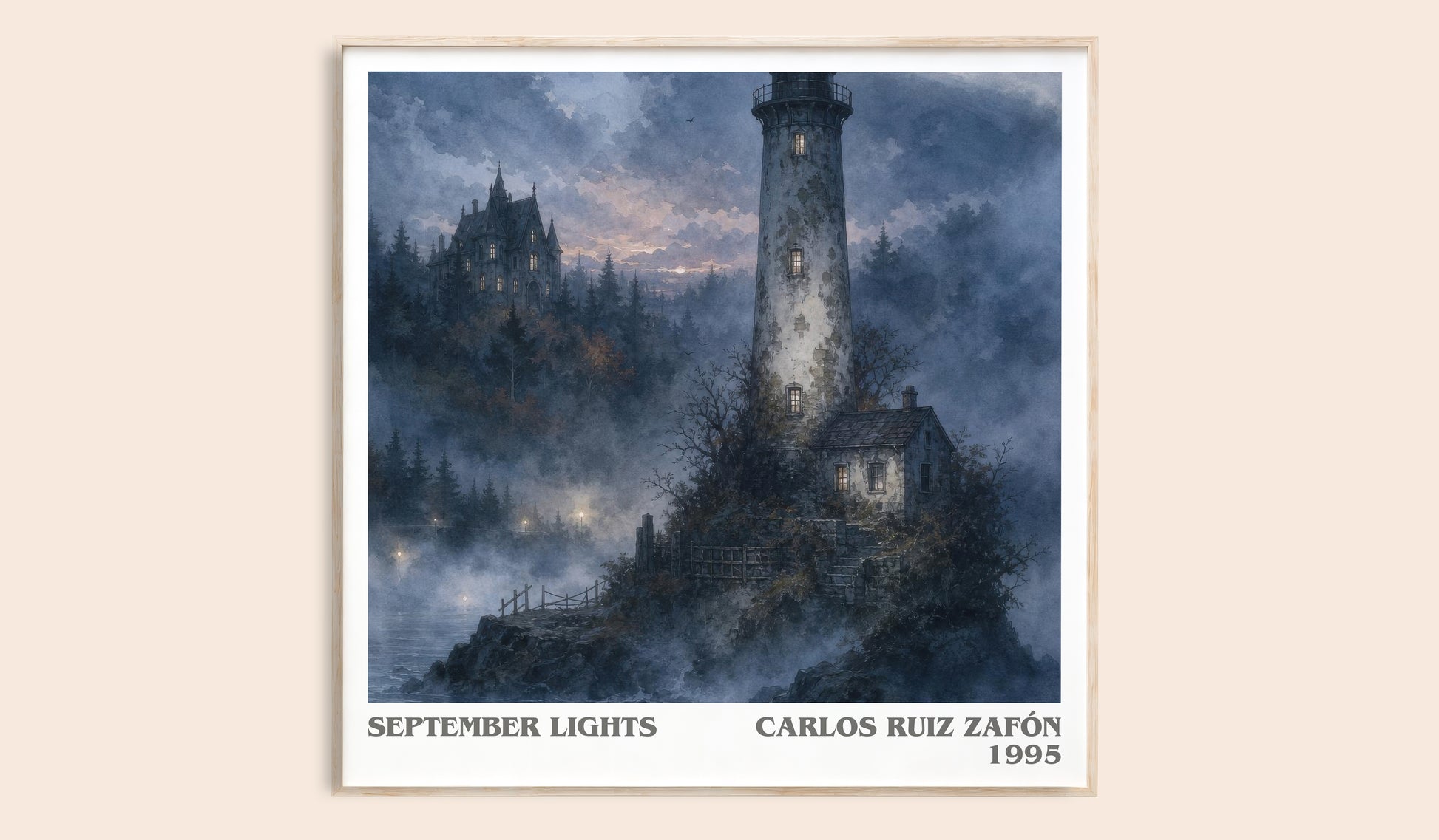 September Lights literary book poster by Carlos Ruiz Zafón – framed literary art print