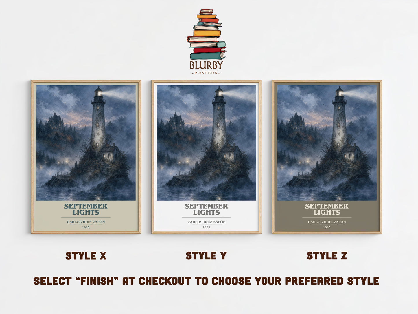 September Lights book cover print in frame leaning in hallway – literary fiction wall art
