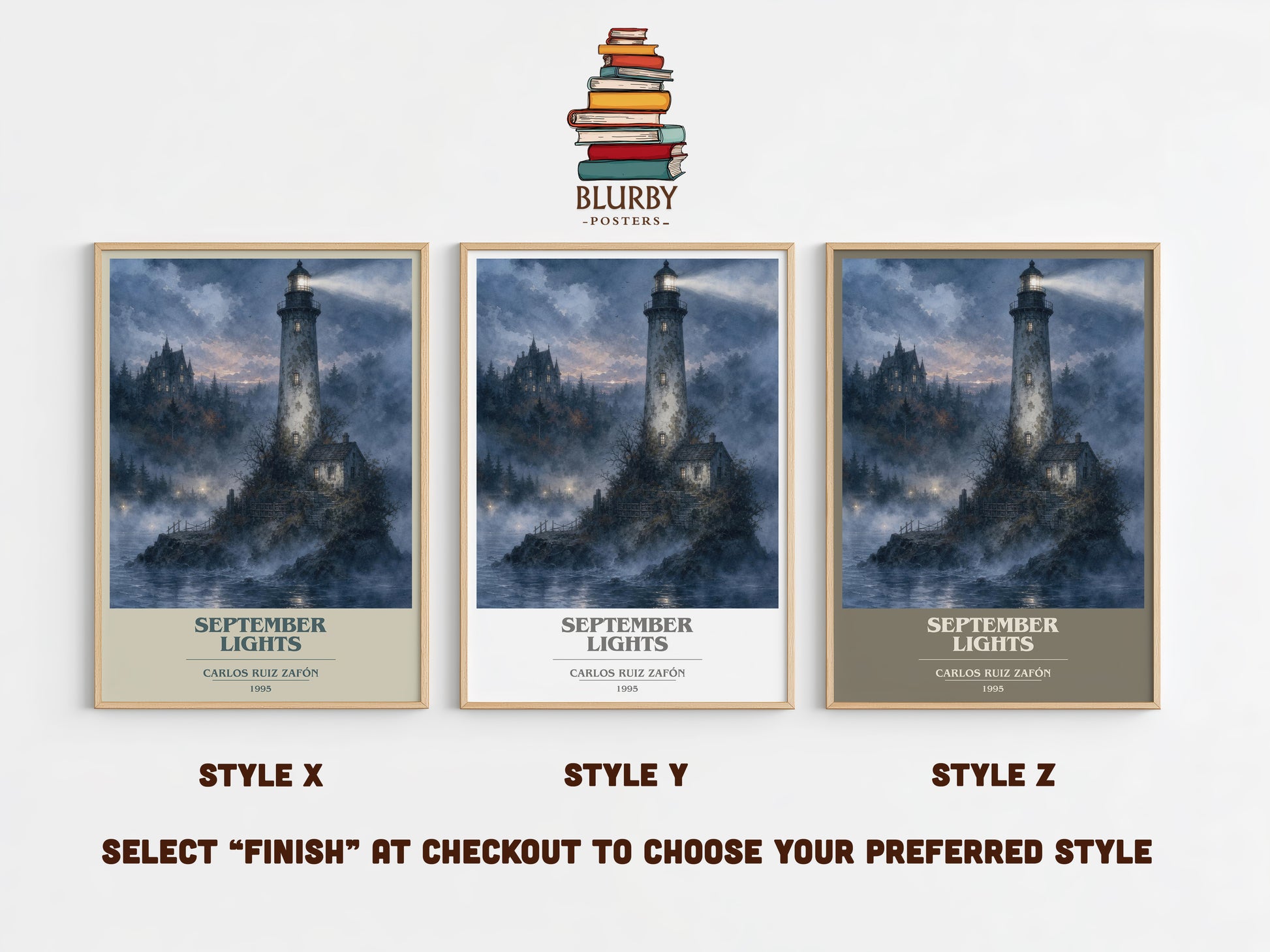 September Lights book cover print in frame leaning in hallway – literary fiction wall art