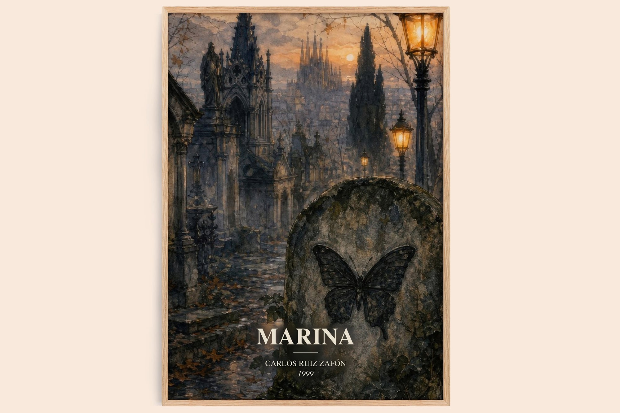 Marina watercolour book poster by Carlos Ruiz Zafón – framed literary art print